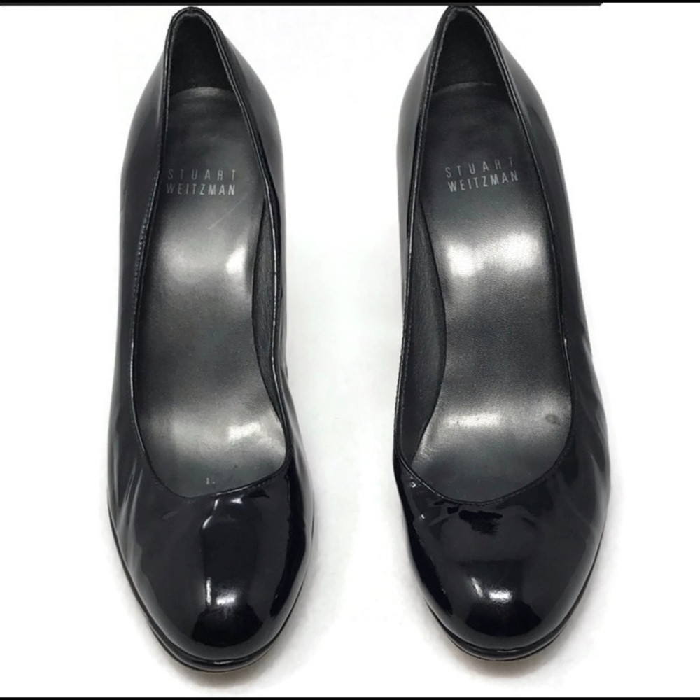 Stuart Weitzman Black Patent Leather Platform Stiletto Heel Slip On Pump 7.5 - Picture 8 of 8